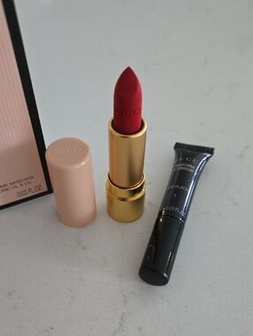 New Never Used Gucci Duo Red Matte Lipstick Goldie Red & Gucci Mascara Travel